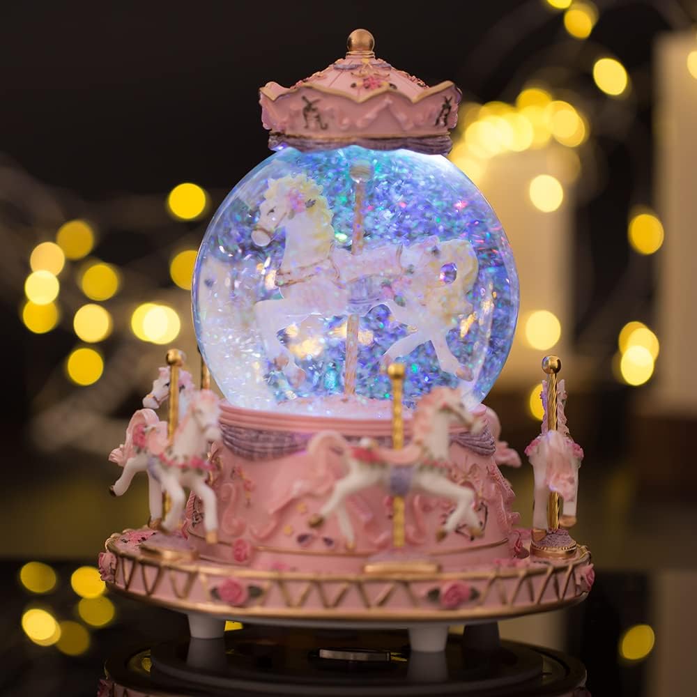 Musical Snow Globe Carousel Music Box Girls Daughter Women