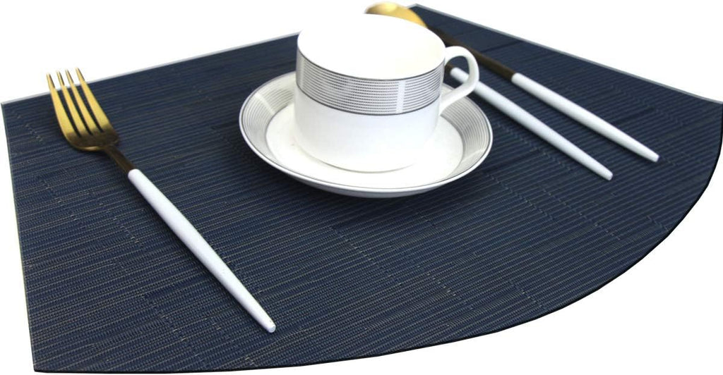 Wedge Placemats for Round Table Woven Vinyl Heat Resistant Washble Easy Clean Table Mats(Navy) - Set of 4