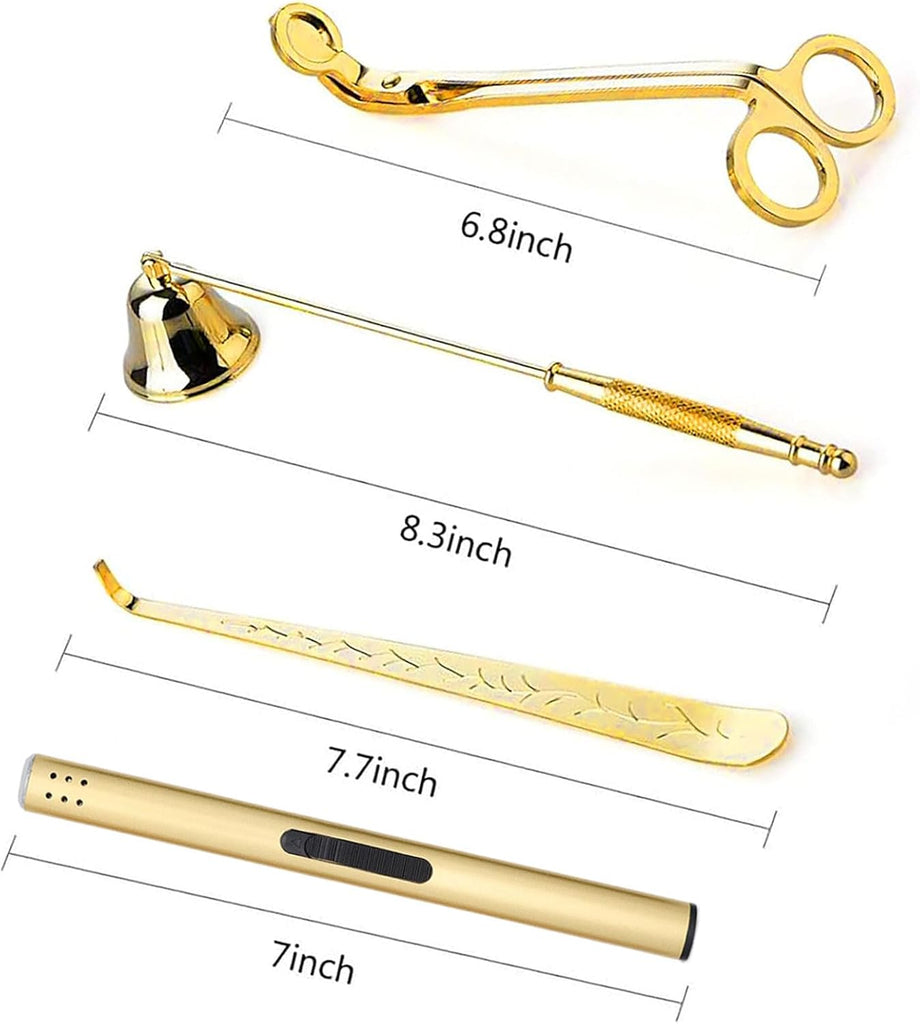 5 in 1 Candle Accessory Set,Gold Rechargeable Lighter & Candle Wick Trimmer - Set of 5