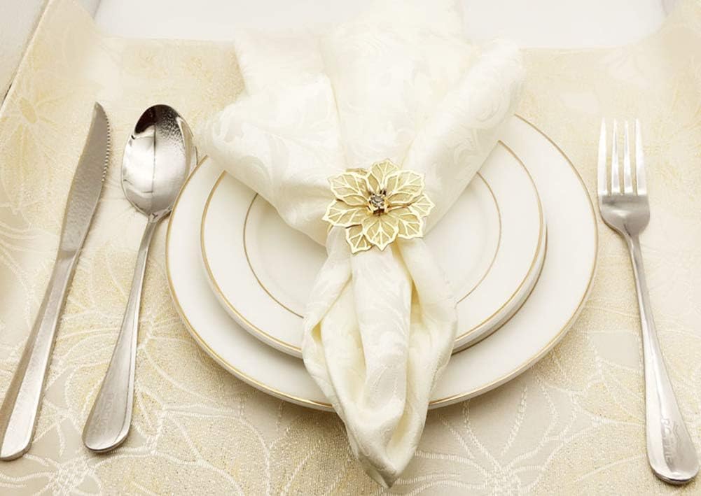 Flower Napkin Rings, Hollow Out Floral Napkin Holder Adornment Kitchen Dining Room Wedding Banquet Parties - Set of 12