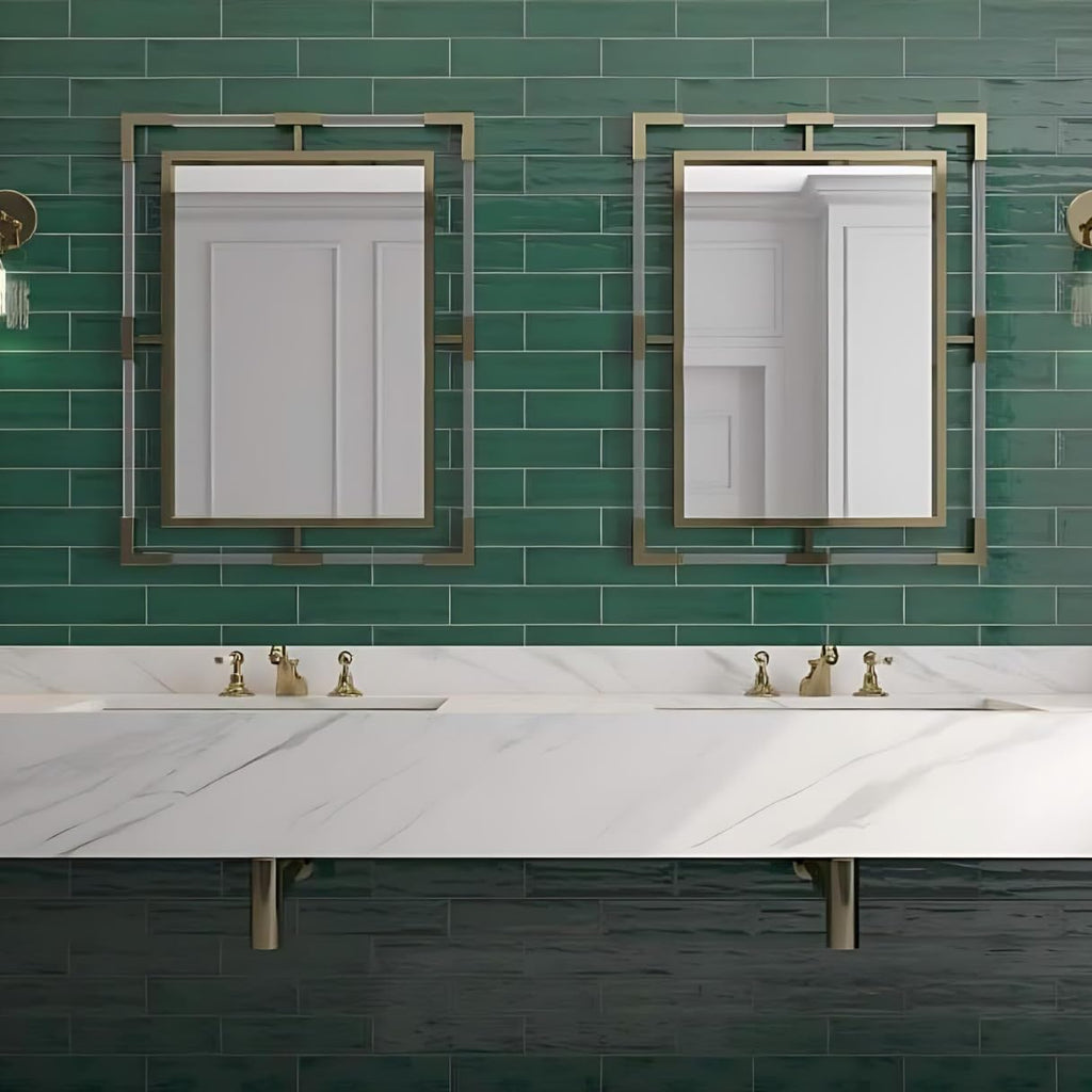 Montevista Dark Green Forest 3x12 Ceramic Handmade Wall Tile Glossy Backsplash, Bathroom Shower, Accent Decor