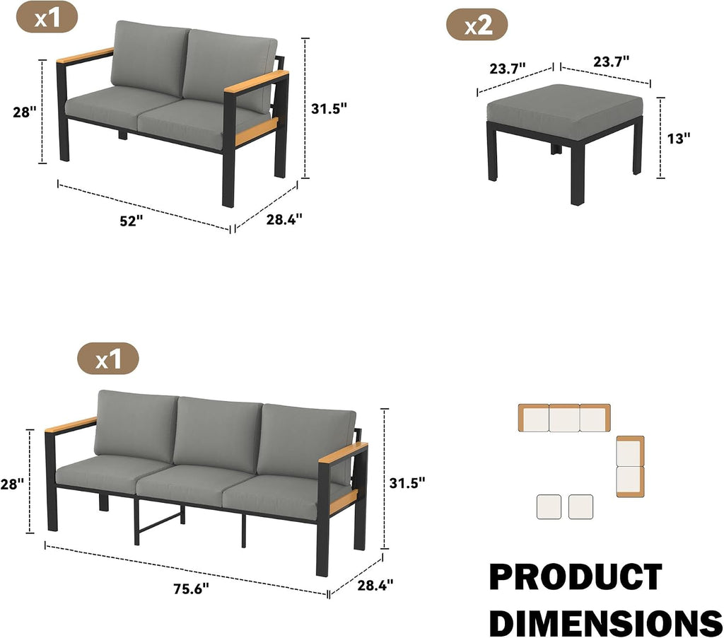 4 Piece Outdoor Patio Furniture Set, 7 Seat Oversized Outdoor Sectional Sofa with Washable Thick Cushions, Patio