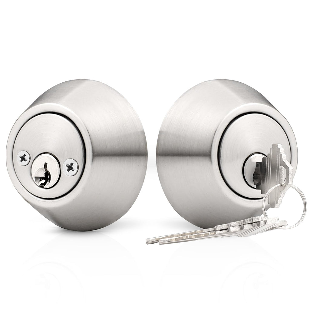 1Pack Brushed Nickel Double Cylinder Deadbolt Lock, Round Keyed Both Side Door Lock