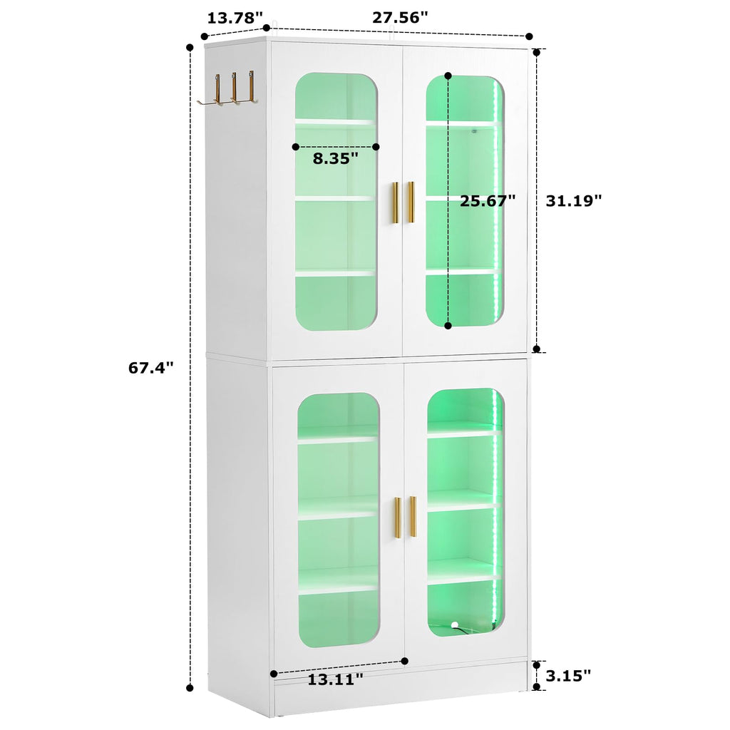 Tall LED Shoe Cabinet with Adjustable Shelves, White