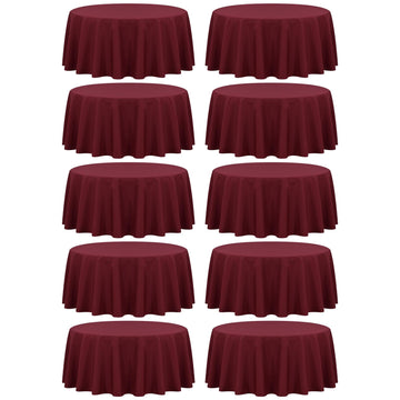 10 Packs Burgundy Round Tablecloth - 90 Inch, Polyester