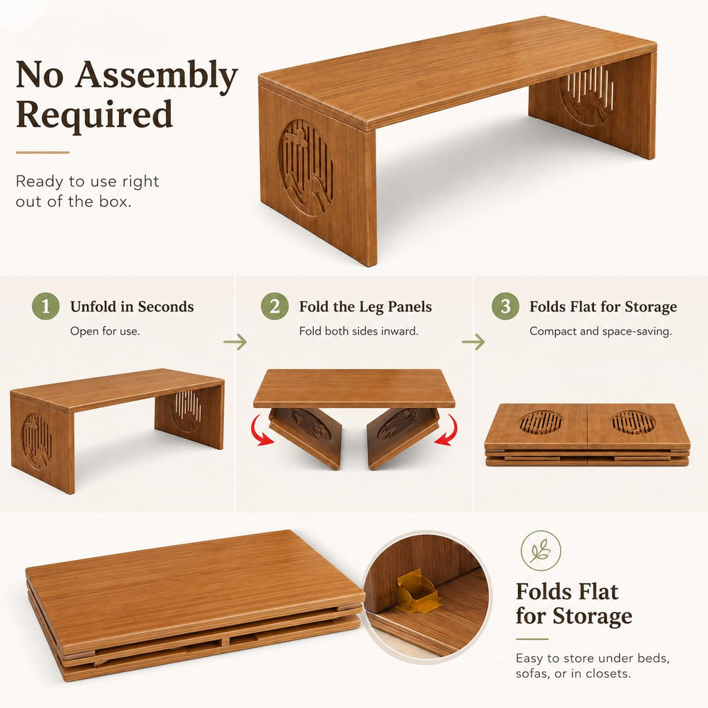 Japanese Folding Floor Table, Low Coffee Table, Bamboo Floor Desk
