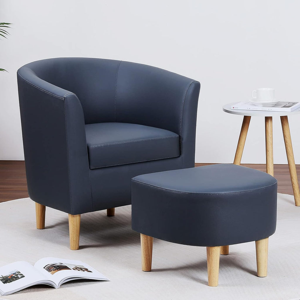 Accent Chair with Ottman Leather Faux Barrel Comfy Armchair - Set of 2