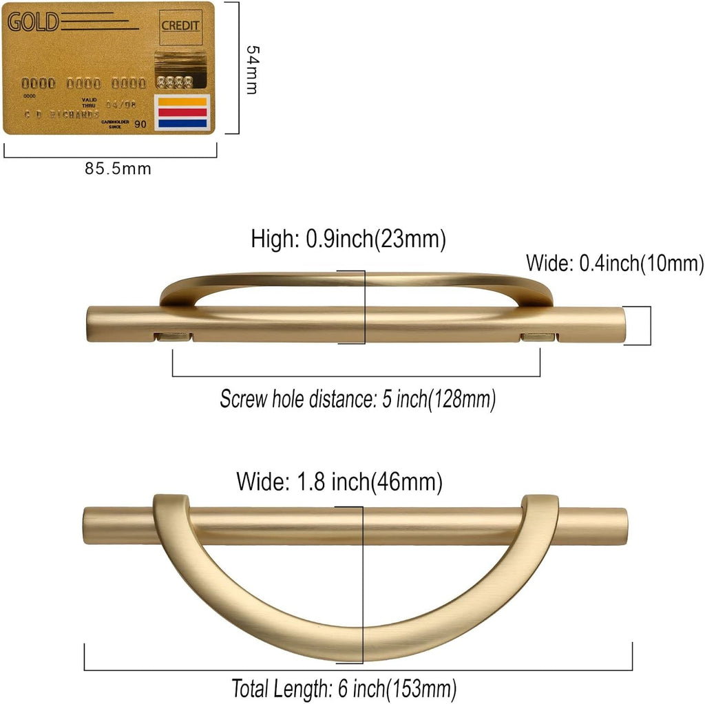 10 Pack Brushed Gold Cabinet Pulls 5 Inch(128MM) Hole Centers Kitchen Cabinet Handles Hardware Kitchen Handles for