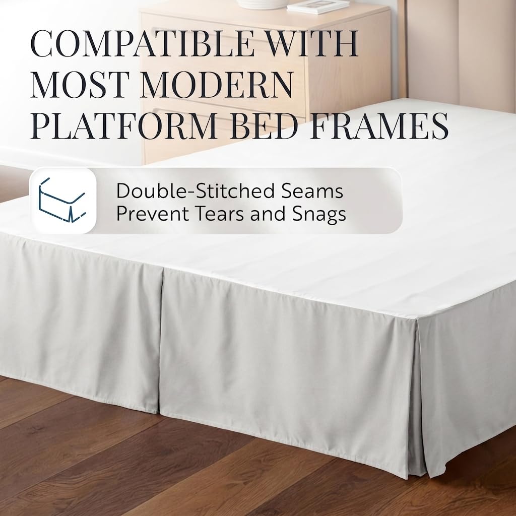 Pleated Bed Skirt, Twin, Light Gray