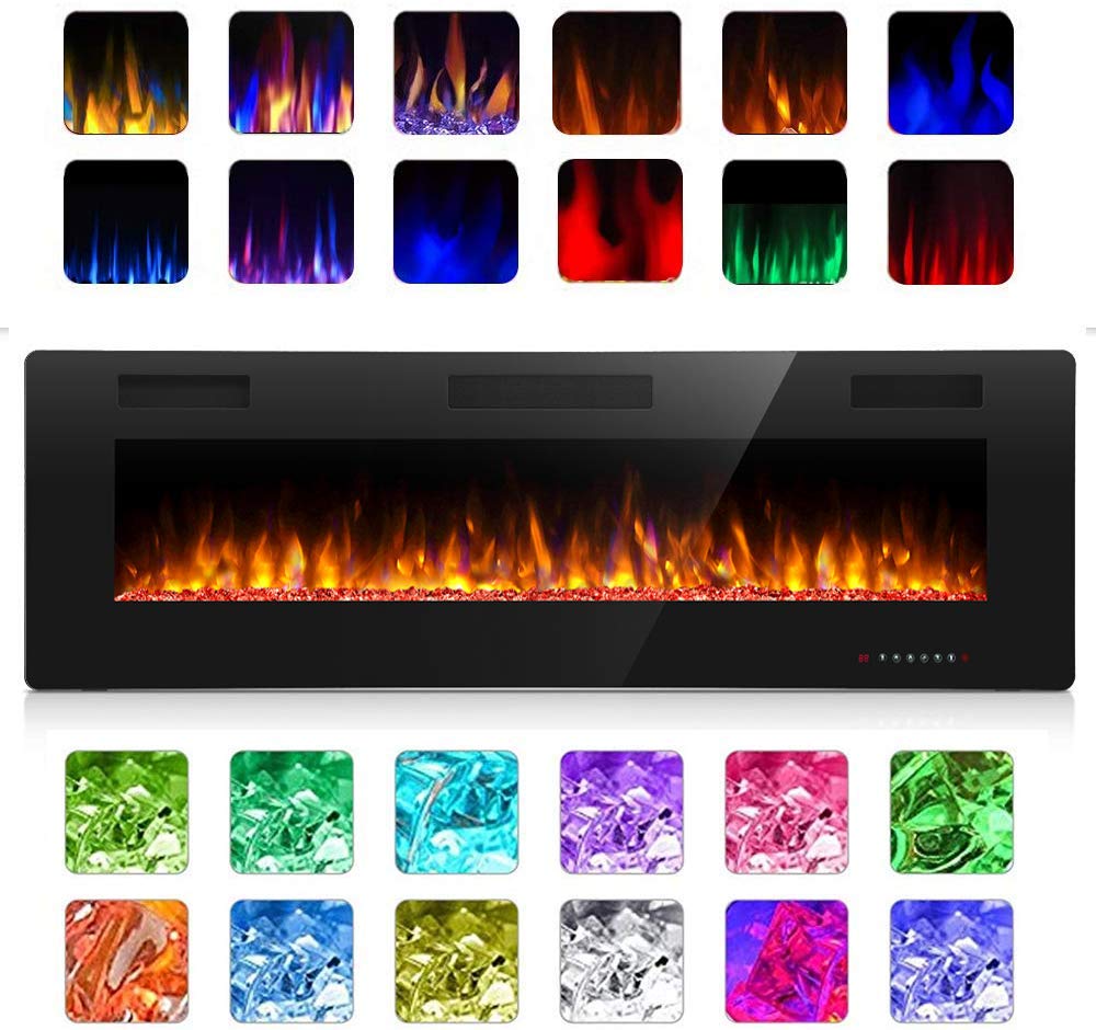 60 Inch Electric Fireplace in-Wall Recessed and Wall Mounted, Fireplace Heater and Linear Fireplace with Multicolor
