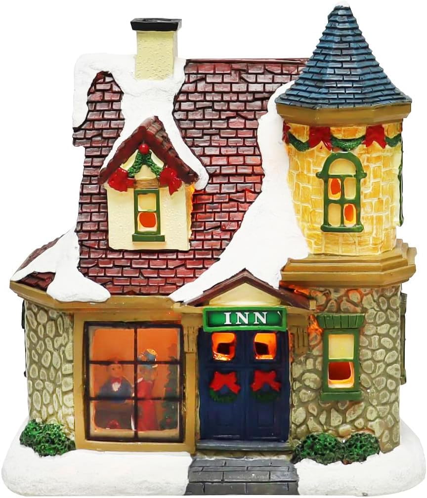 20-Piece Lighted Christmas Village Set with LED Lights Battery Operated Miniature Holiday Town Display Hand-Painted