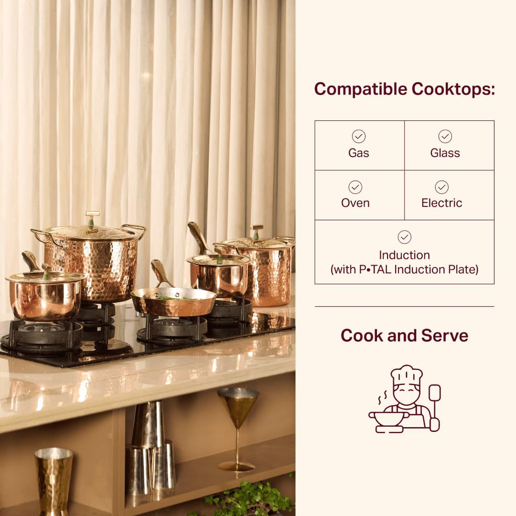 Pure Copper Saucepan with Brass Lid (1.8-Quart) - Handcrafted 100% Solid Copper Pan with Food-Safe Tin Lining