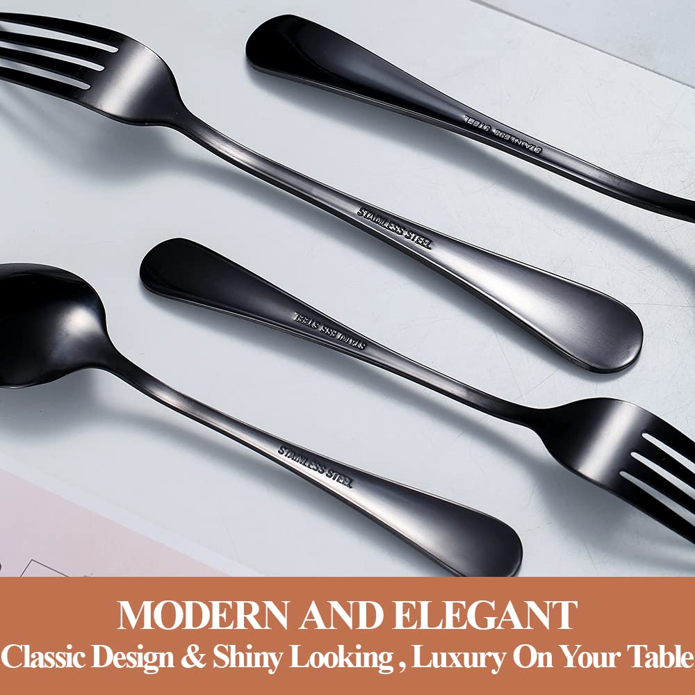Black Silverware Set,50-Piece Stainless Steel Flatware Set for 10