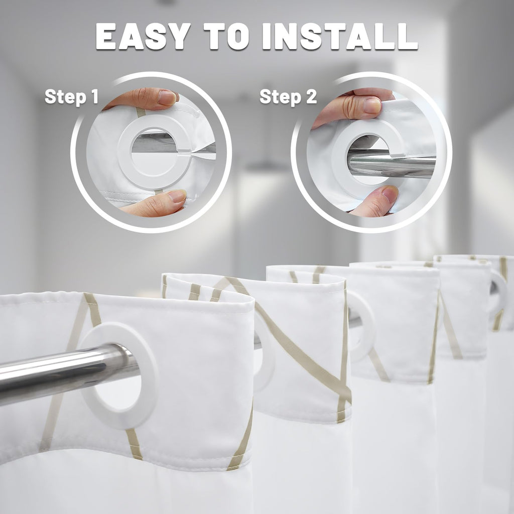 Beige Khaki Ringless Shower Curtain with Liner, 71 x 80 Inch