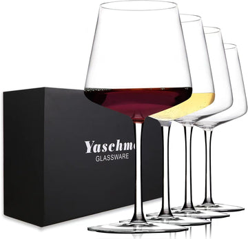 Wine Glasses Set of 4- Hand Blown Crystal, 18 oz Modern Glasses with Tall Stem for Red White Wine, Great Gift