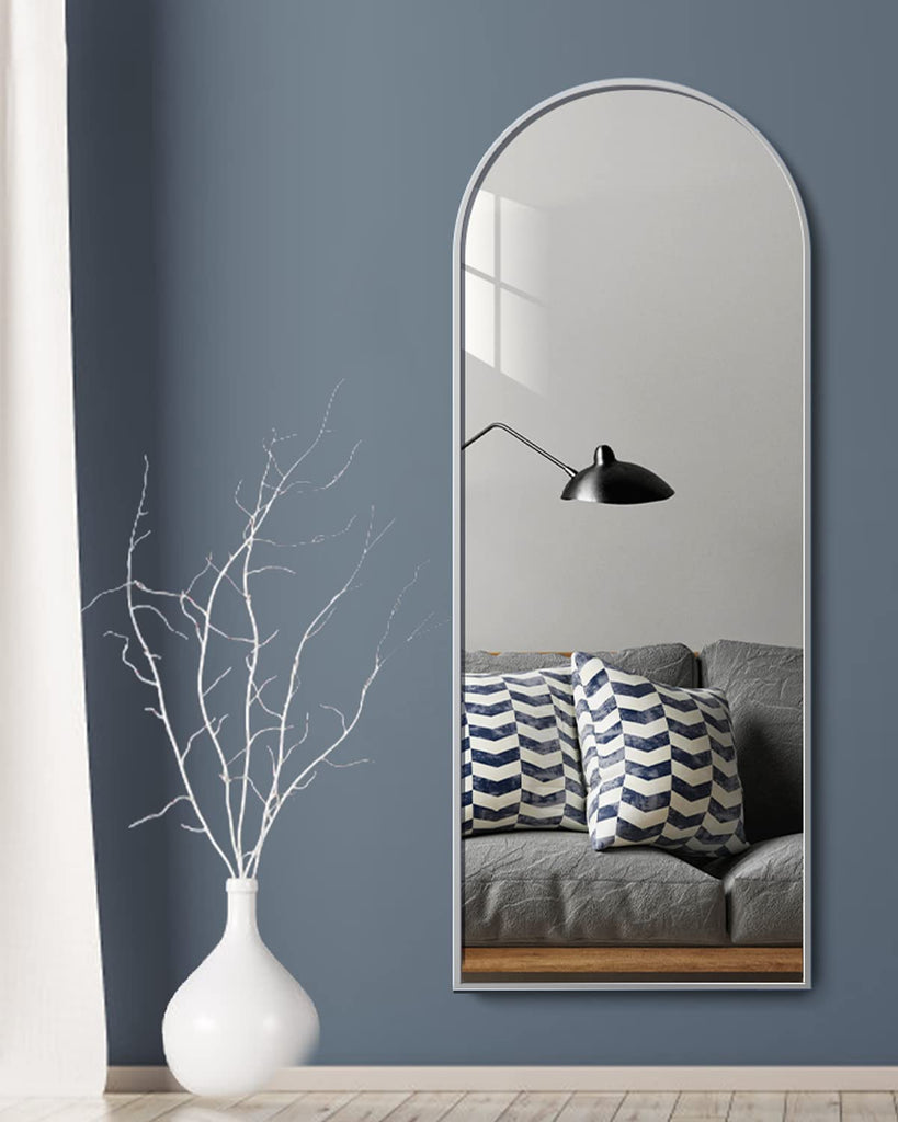 Mirror Full Length, 64"X21" Arched Floor Mirror, White
