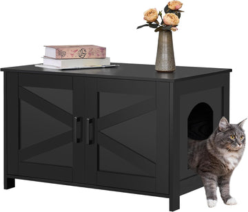 31.5" L Cat Litter Box Enclosure with Barn Door, Black
