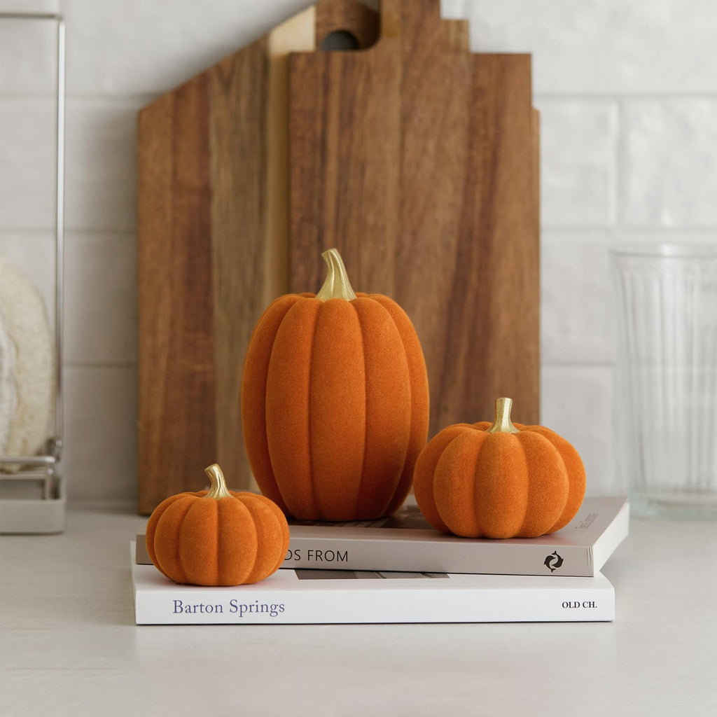 Fall Pumpkin Decor, Fake Flocked Pumpkin Decoration