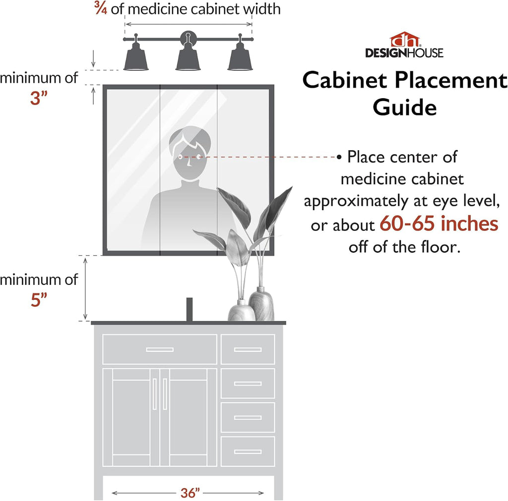 Wyndham Bathroom Medicine Cabinet with Mirror, 30 Inch Wall Mount Medicine Cabinet, 3 Mirrored Doors, Bathroom Wall