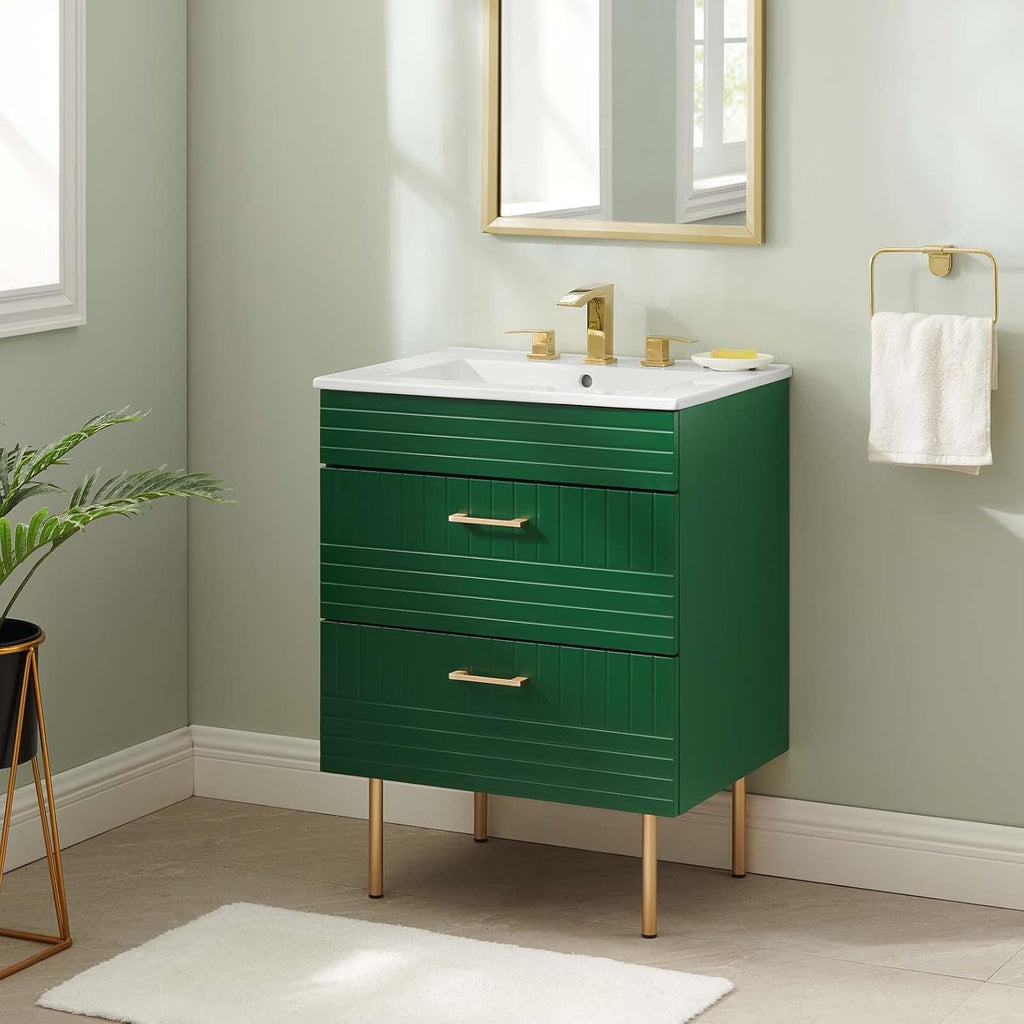 24-Inch Bathroom Vanity with Sink – Freestanding Cabinet, Modern Design, Green Finish