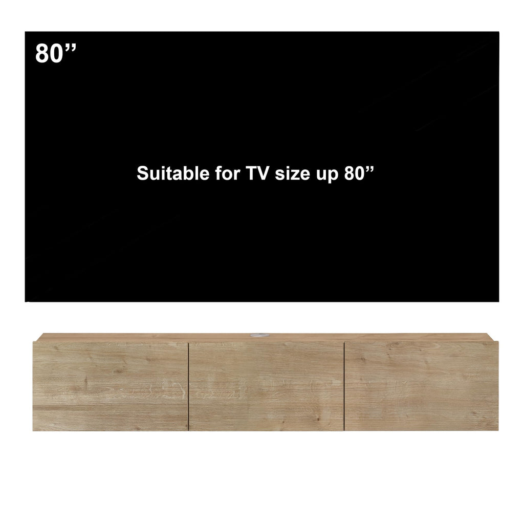 Modern Floating TV Stand, Wall Mounted TV Console for 65-80 inch TVs, Oak
