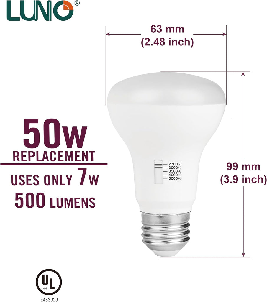 R20 Dimmable LED Bulb, Color Selectable, 7W (50W Equivalent), 500 Lumens, 2700K, 3000K, 3500K, 4000K, 5000K, 5CCT