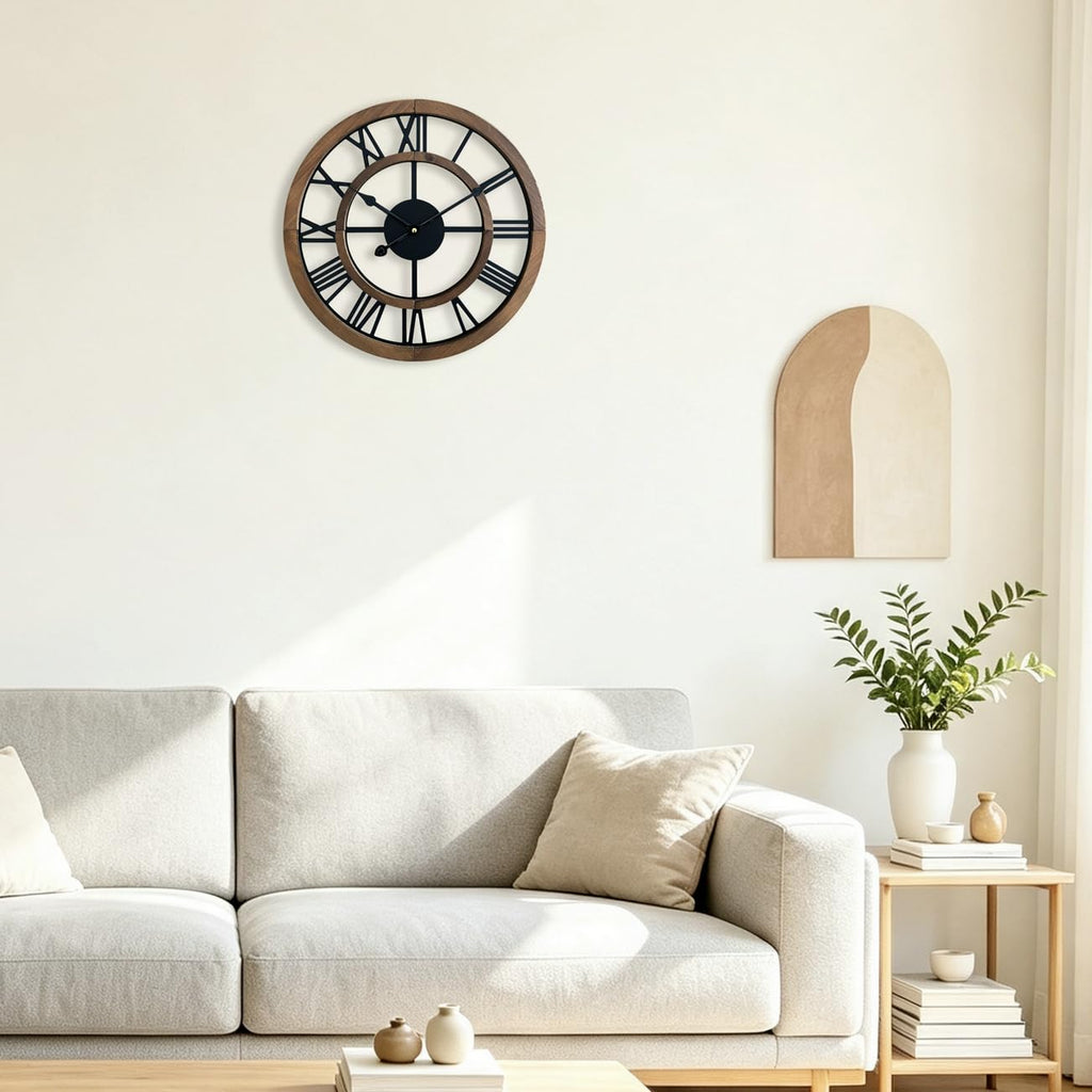 16 Inch Rustic Wall Clock Silent Non-Ticking Wooden Wall Clocks with Roman Numerals Farmhouse Decorative Clock