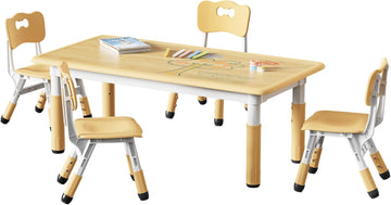 Height Adjustable Toddler Table and 4 Chairs Set, Beige