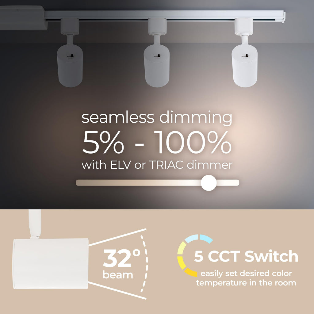 Amped Collection LED 10W 808 Lumens Track Head 5-CCT Selectable in White for H Track, Standard 3-Wire Track System