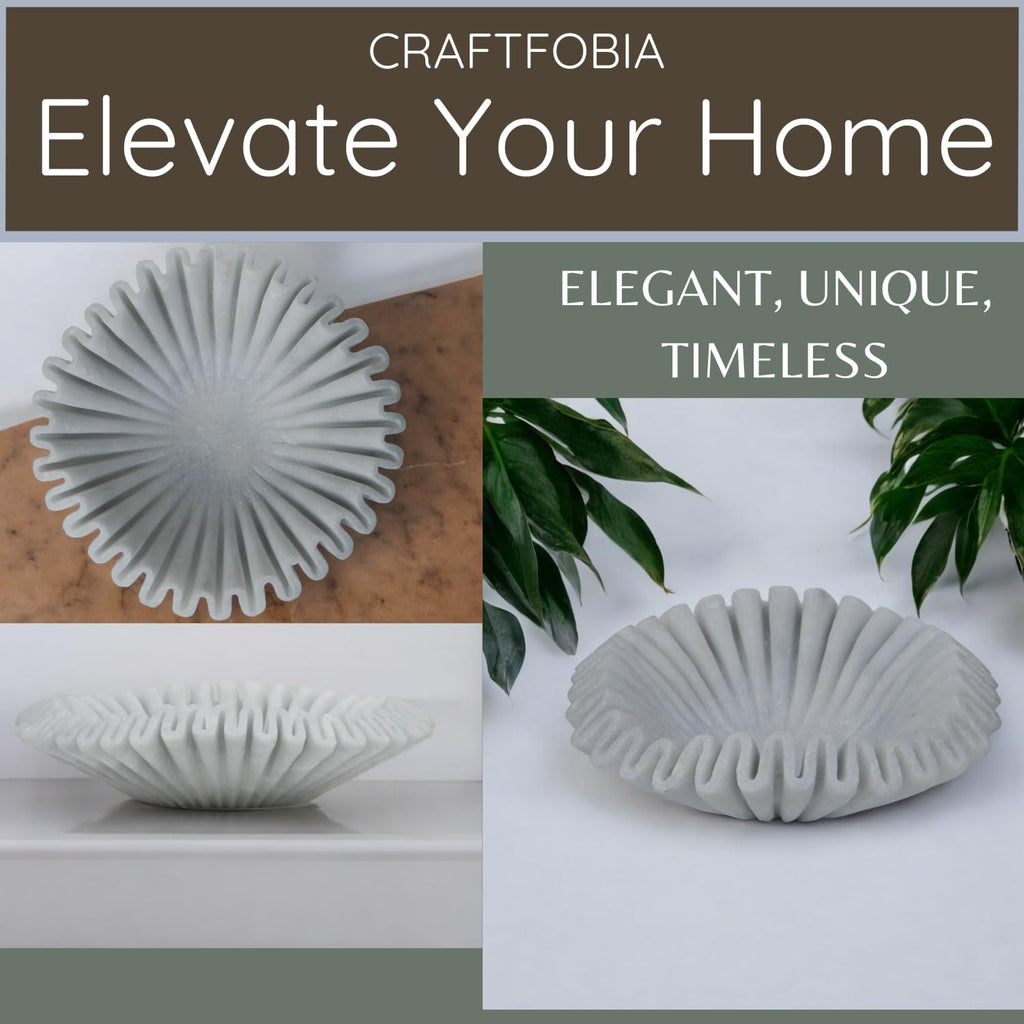 Marble Ruffle Bowl Handcrafted Decorative ScallopBowls - Antique Catchall Jewelry Dish Fruit Organizer (6 inches)