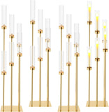 Tessco 4 Pcs 6 Arm Wedding Gold Candelabra Table Centerpiece 46.5" Floor Candle Holder Metal Tall Candlestick Acrylic
