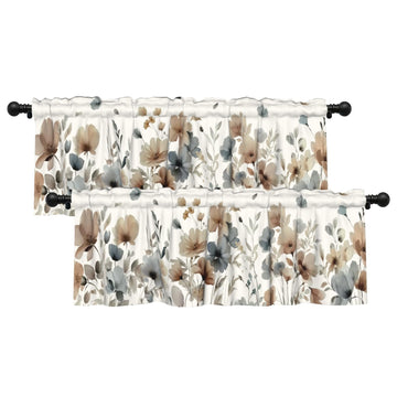 Poppy Flower Curtain Valance Chinoiserie Floral Rod Pocket Window Valance Blackout 2 Panel Short Topper Curtain