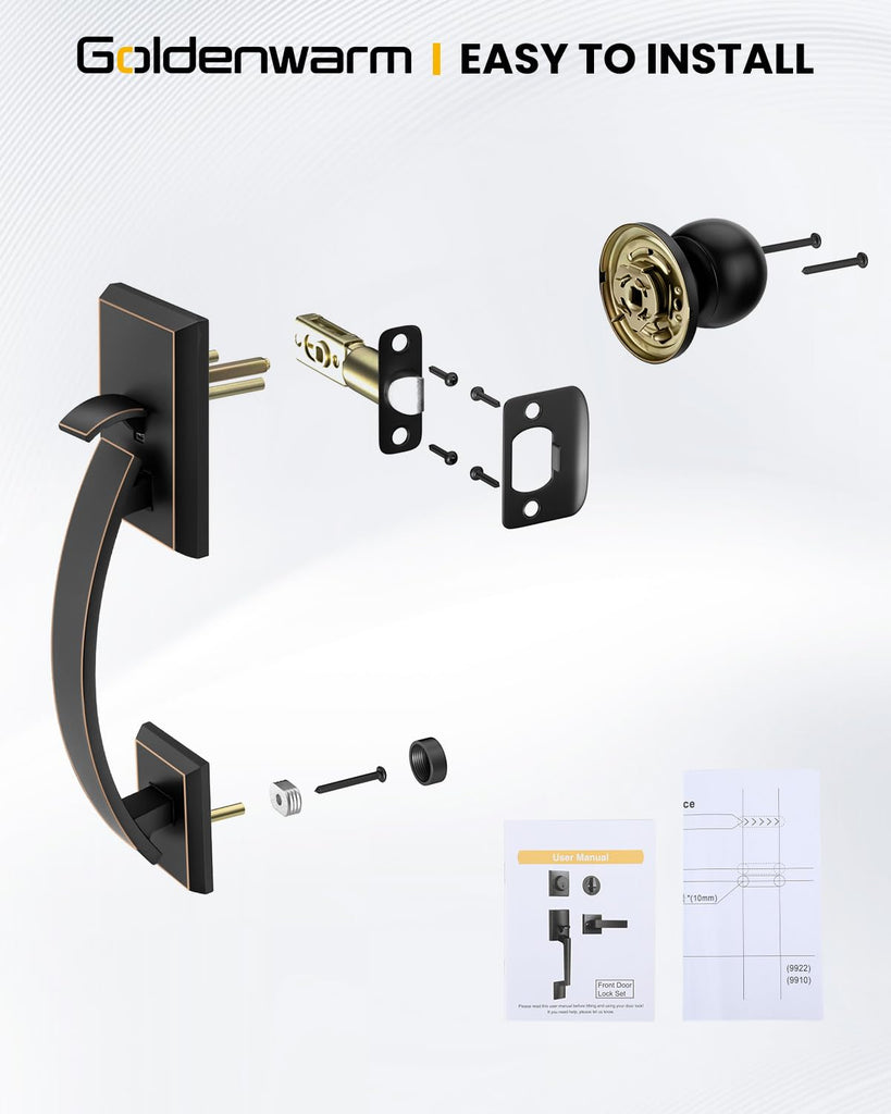 Front Door Handle, Oil Rubbed Bronze Entry Door Handle No Lock