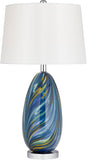 Euro Design Pablo Modern Table Lamp 27" Tall Swirling Multi Color Blue Hand Blown Art Glass Metal White Tapered Drum