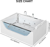 70.8" Whirlpool Bathtub with Thermostat Control, 2-Person Jetted Bathtub 3-Sided Apron Acrylic Soaking Tub, Lumbar