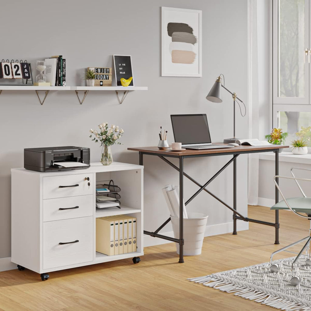 3 Drawer Office File Cabinets, Mobile Lateral Printer Stand with Open Storage Shelf, Rolling Filing Cabinet with