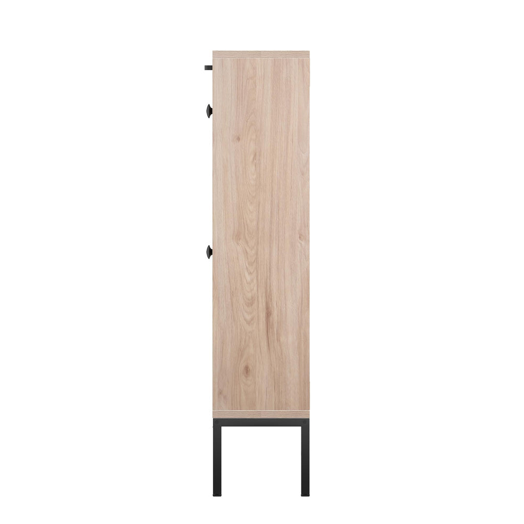 Cabinet With 2 Rattan Curved Pattern Flip Drawers, Freestanding Shoe Storage Organizer Rack With Adjustable Shelf