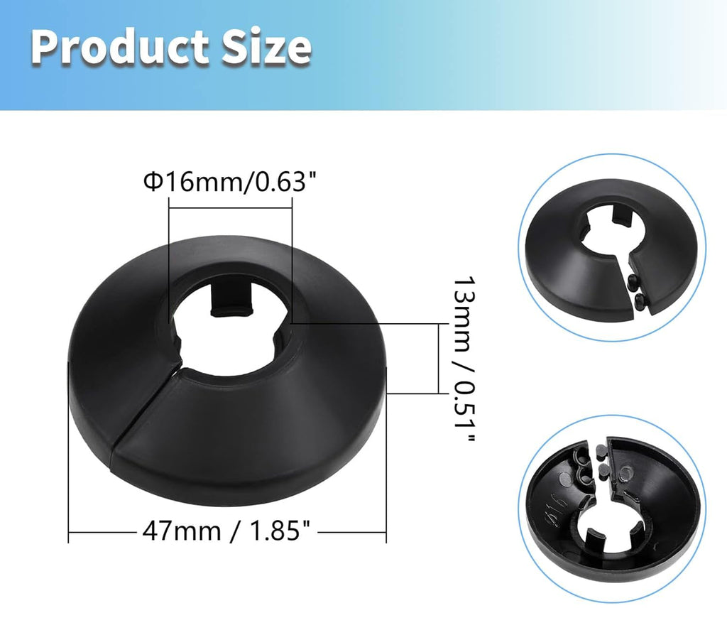 Fit 1/2" Black Plastic PP Pipe Cover - 16mm (5/8") Flange Water Pipe Decoration Escutcheon 4Pcs
