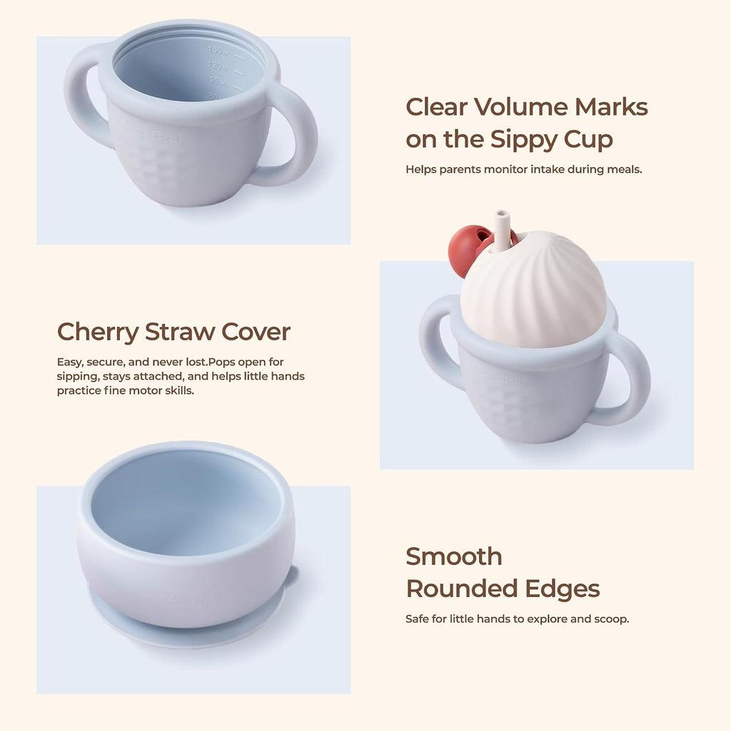 Feeding Set, Gelato Collection Baby Led Weaning Supplies, First Self-Feeding Ice Cream Set, Silicone Suction Bowl