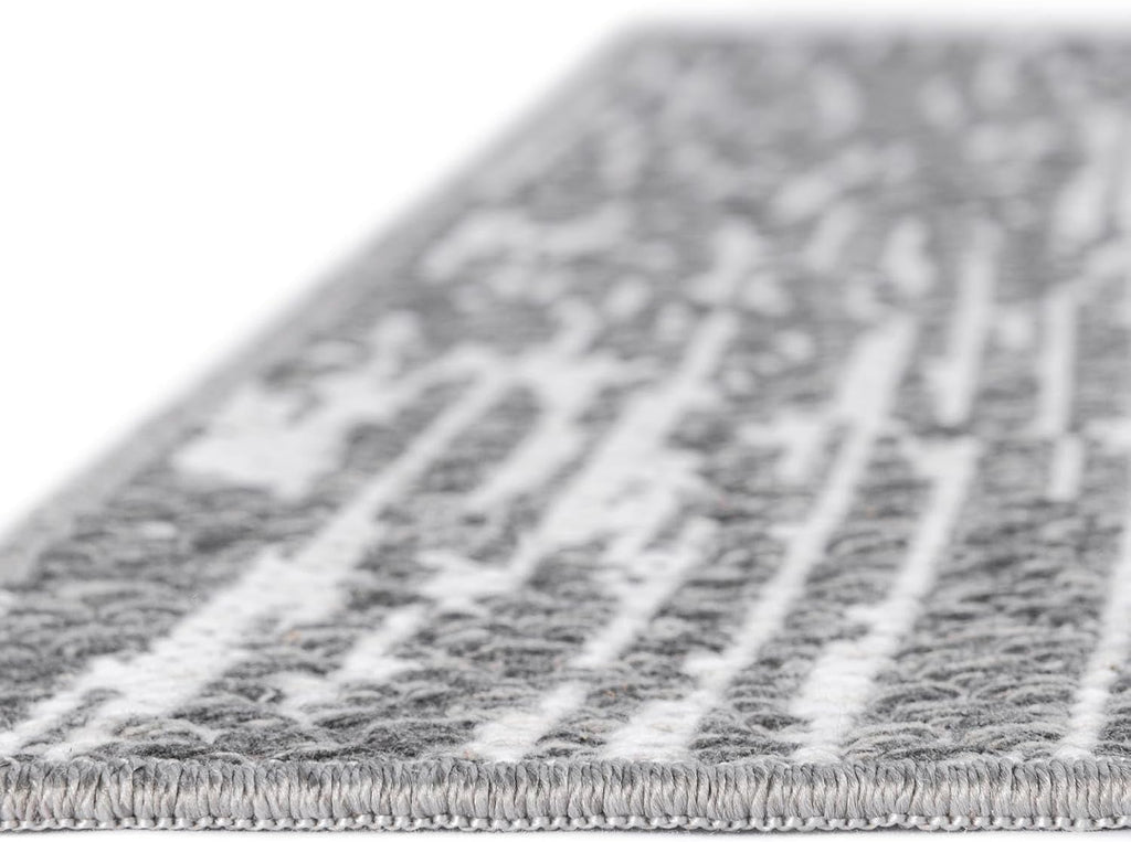 Abbey Rug - 9' 10 x 14' 1 Gray Textured Cotton Rug - Modern Striped Design, Large Area Rug