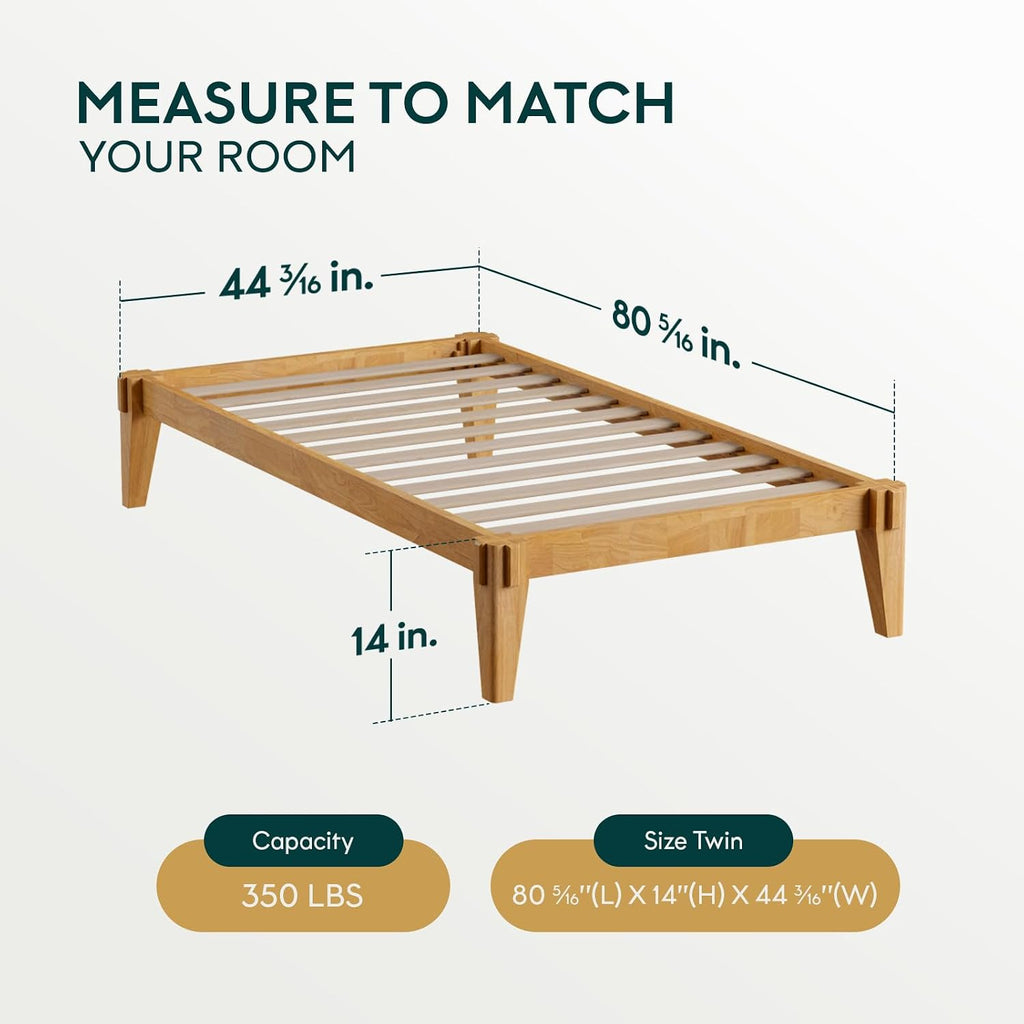 14" Bed Frame - Solid Wood Platform Bed - Japanese Joinery Bed Frame - Wood Slat Support - No Box Spring