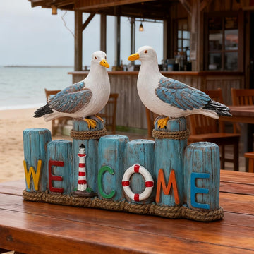 Resin Birds Statues -Welcome Sign, Seagull Nautical Decor, Indoor or Outdoor Decor, Garden, Lake&Beach House, Unique