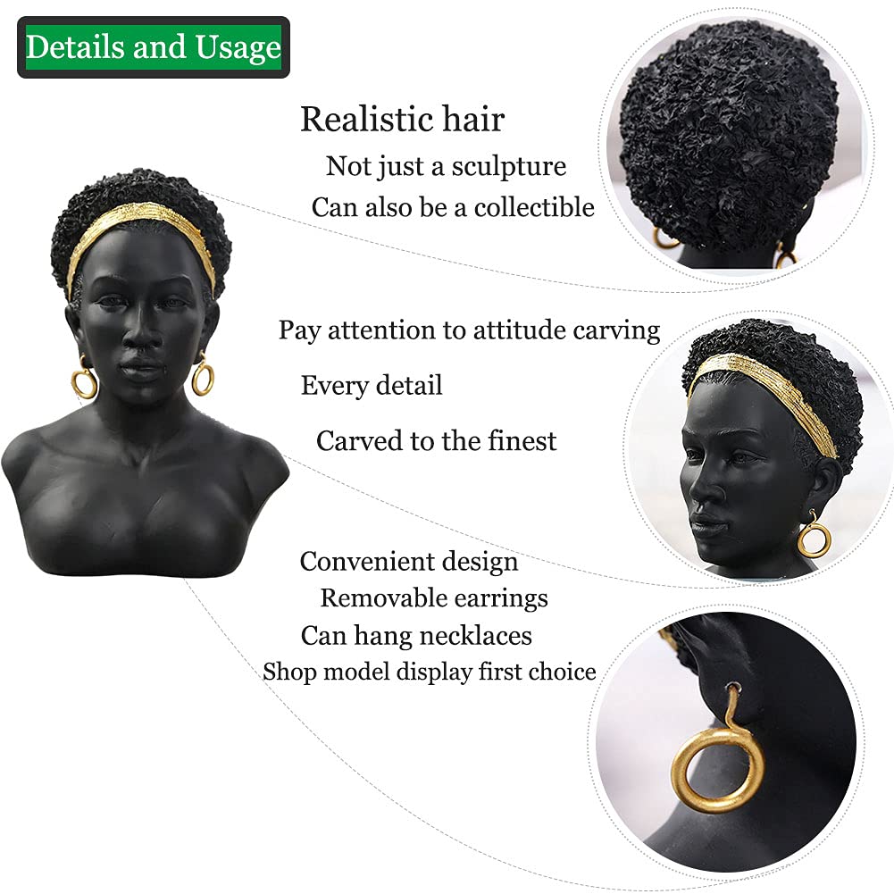 African Art Black Bust Sculptures, Modern Decor African American Bust Statue, Creative Resin African Woman Black