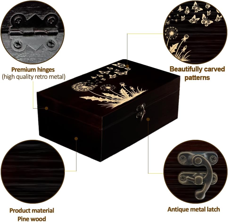 Dandelion Butterfly Wooden Memorial Storage Box with Hinged Lids