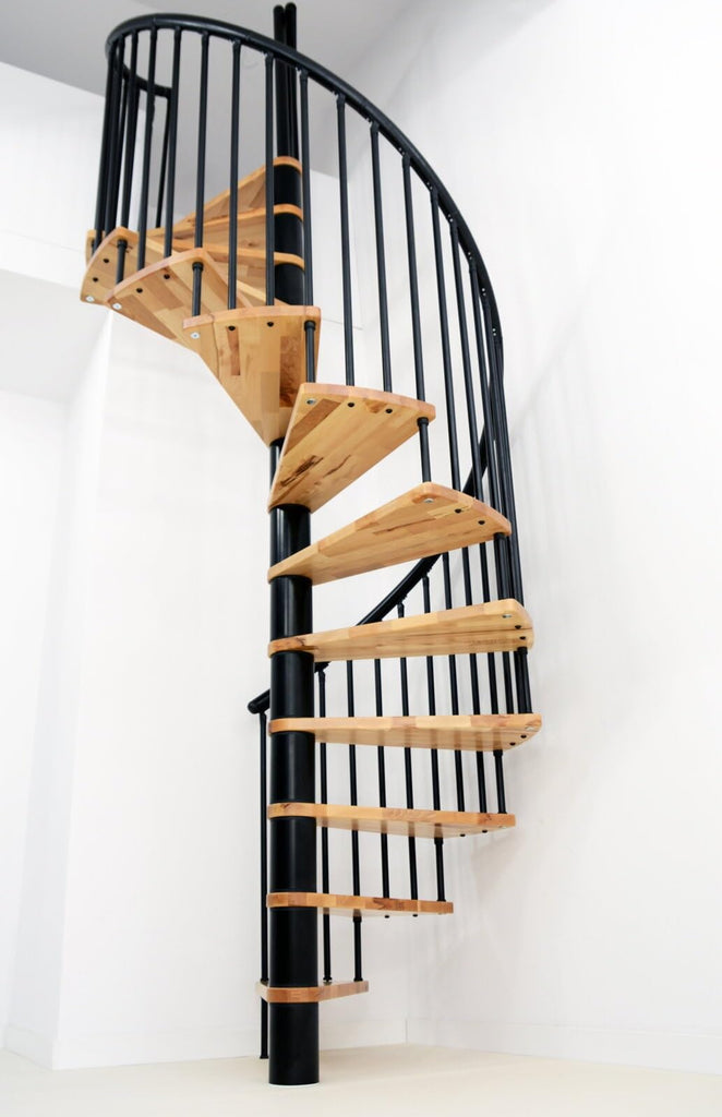 Austrian Indoor Spiral Staircase, Beech Wood Lacquered Steps, Aluminum Handrail & Steel Spacers Railing in 3 Colors