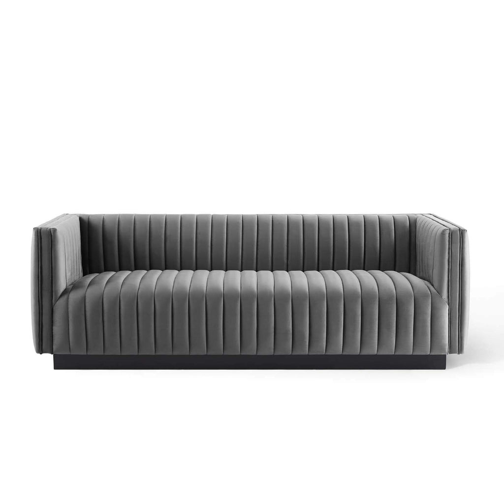 Conjure Channel Tufted Upholstered Performance Sofa in Gray