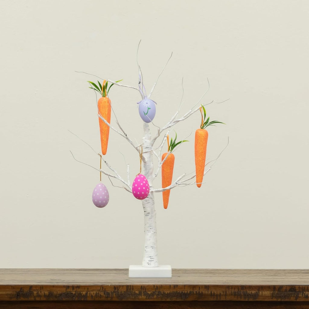 2ft. Pre-Lit Artificial Easter Egg and Carrots Ornament Twig Tree with 24 Warm White LED Lights