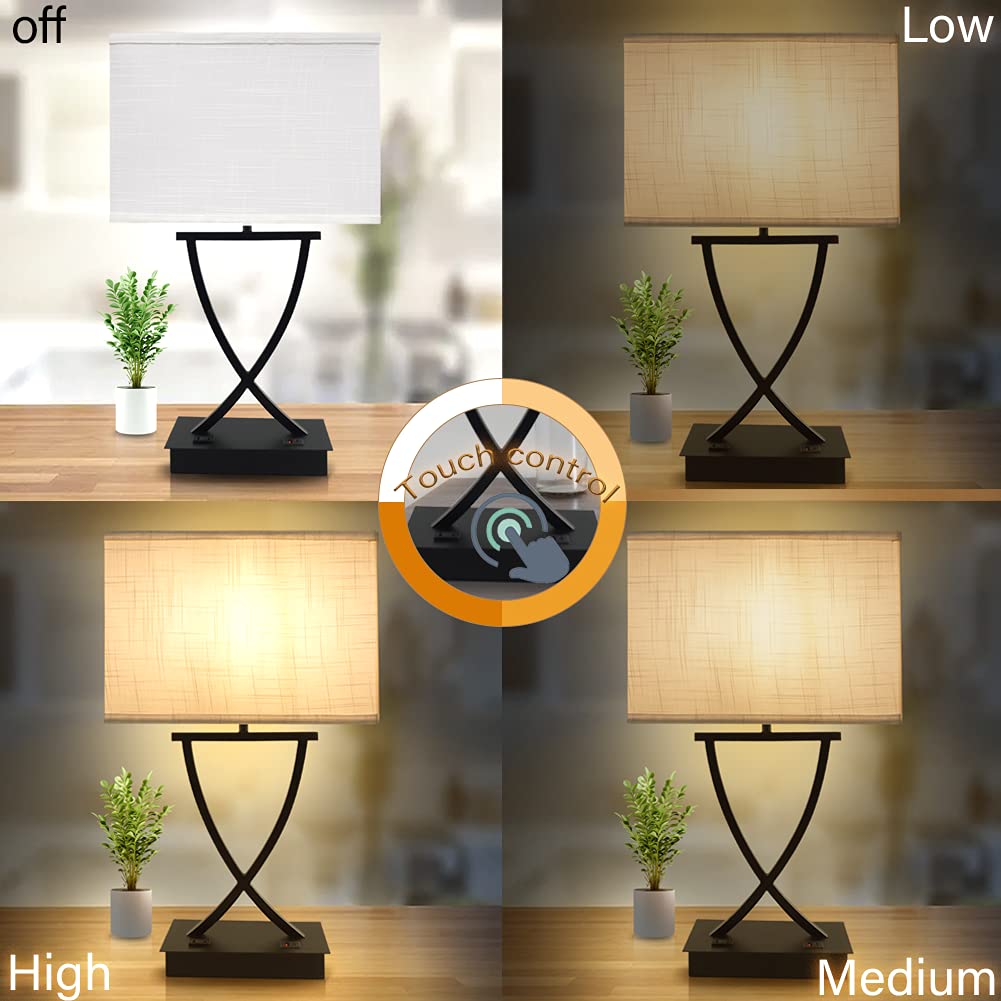 Touch Table Lamp, 3-Way Dim, USB-C/AC