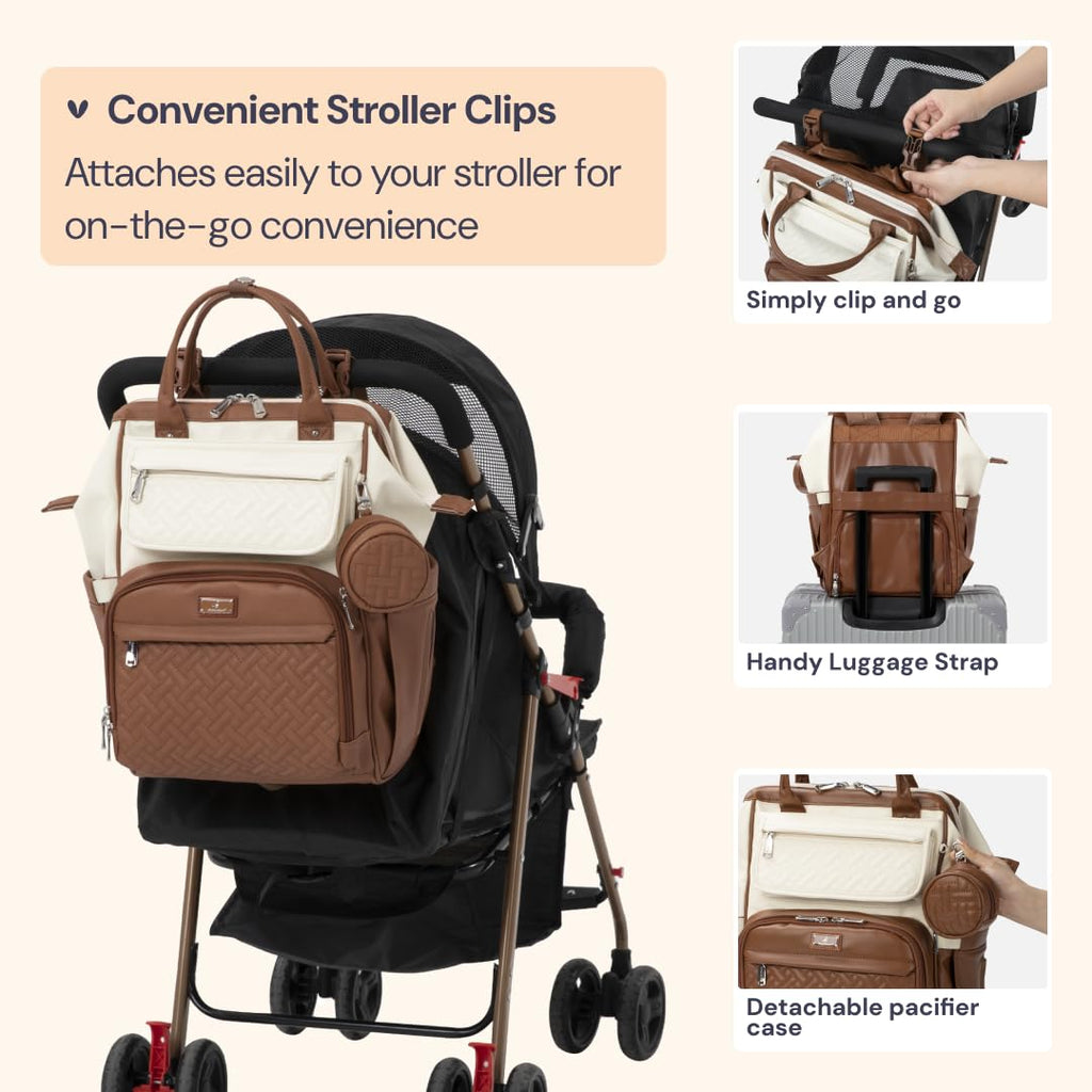 Leather Diaper Bag Backpack, Multifunction Large Bags with Changing Pad & Stroller Straps & Pacifier Case, Unisex