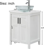 UEV White 24" Bathroom Vanity with Sink Combo,Modern Vanity with Vessel Sink,Stylish Bathroom Vanity Cabinet,Grooved